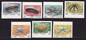 Вьетнам, 1985, Морские животные, Иглокожие, 7 марок без зубцов